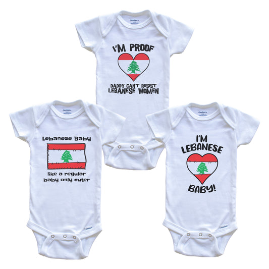 Mom is Lebanese Baby Bodysuits Funny Lebanon Flag 3 Piece Gift Set