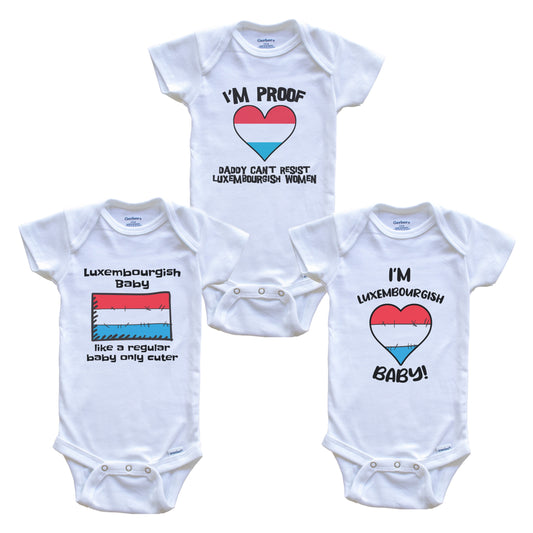 Mom is Luxembourgish Baby Bodysuits Funny Luxembourg Flag 3 Piece Gift Set