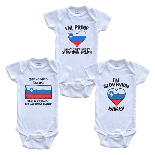 Mom is Slovenian Baby Bodysuits Funny Slovenia Flag 3 Piece Gift Set