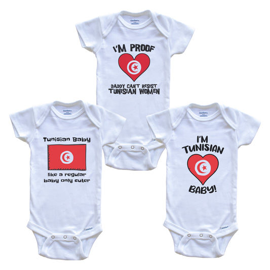 Mom is Tunisian Baby Bodysuits Funny Tunisia Flag 3 Piece Gift Set