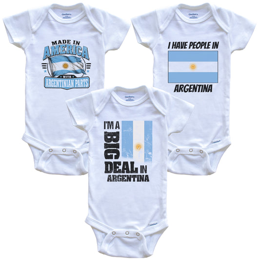 I'm A Big Deal In Argentina Baby Bodysuits Funny Argentinian Flag 3 Piece Gift Set