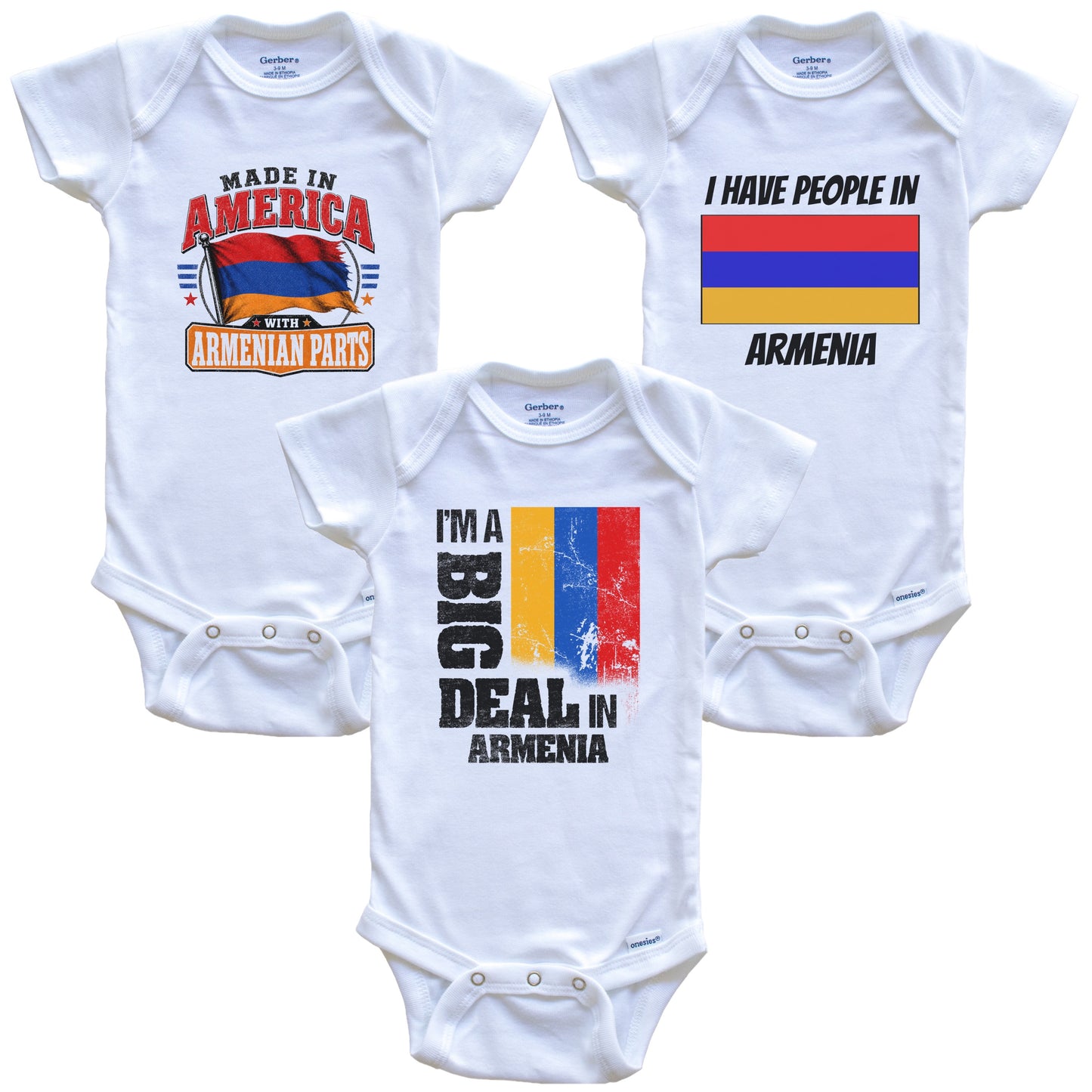 I'm A Big Deal In Armenia Baby Bodysuits Funny Armenian Flag 3 Piece Gift Set