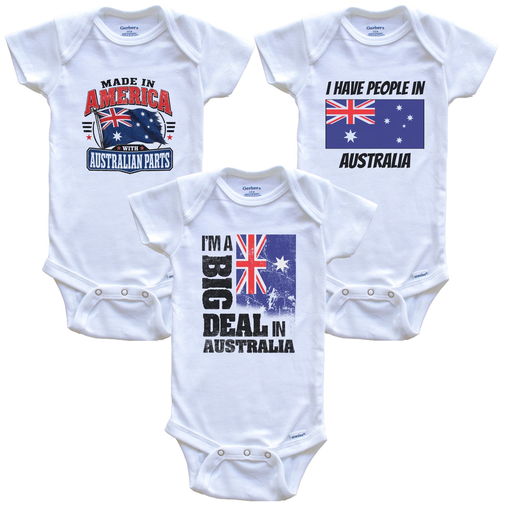 I'm A Big Deal In Australia Baby Bodysuits Funny Australian Flag 3 Piece Gift Set