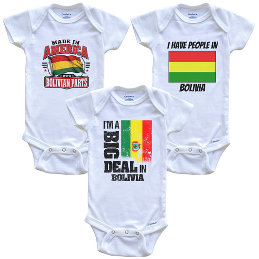 I'm A Big Deal In Bolivia Baby Bodysuits Funny Bolivian Flag 3 Piece Gift Set