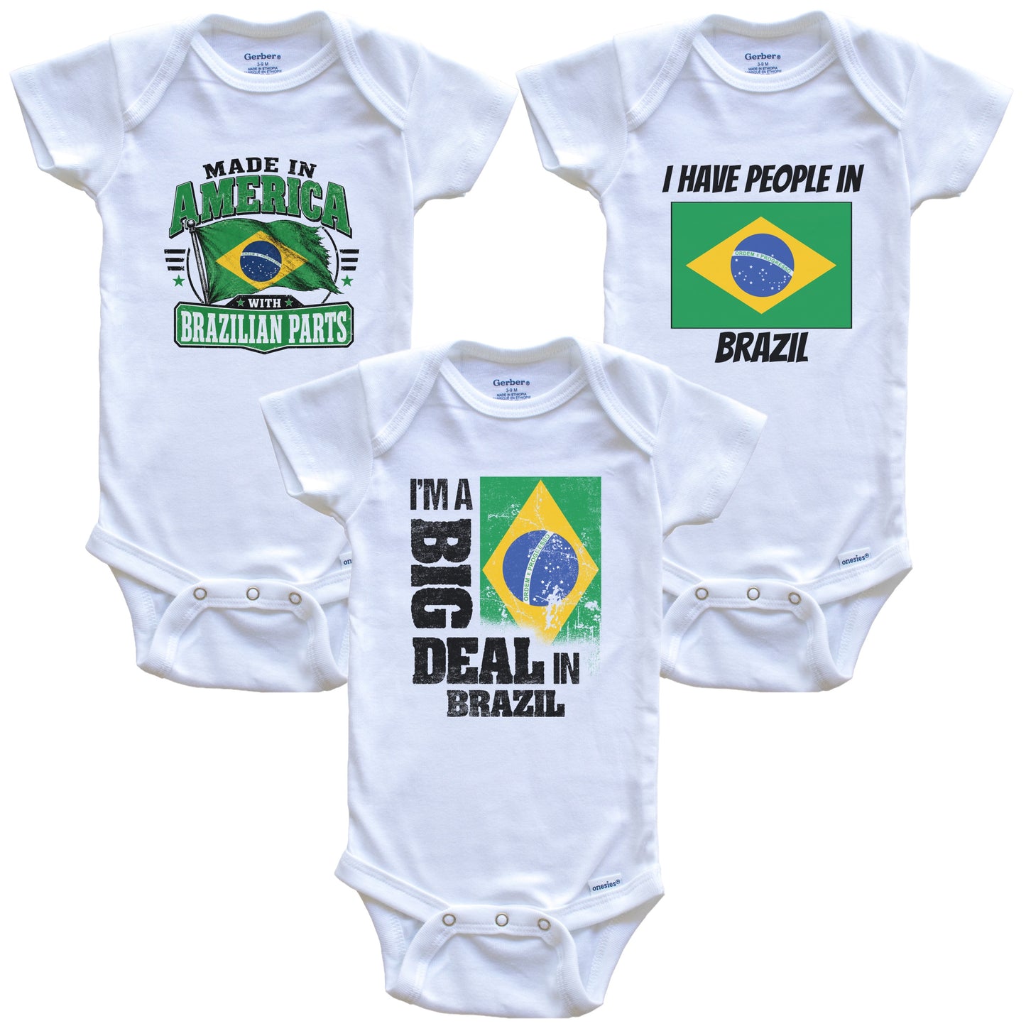 I'm A Big Deal In Brazil Baby Bodysuits Funny Brazilian Flag 3 Piece Gift Set