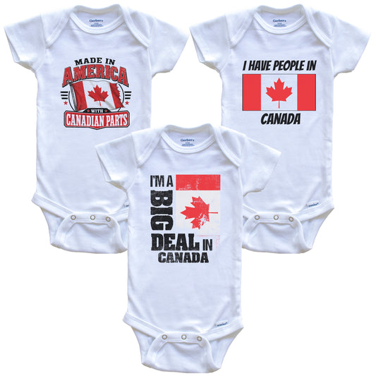 I'm A Big Deal In Canada Baby Bodysuits Funny Canadian Flag 3 Piece Gift Set