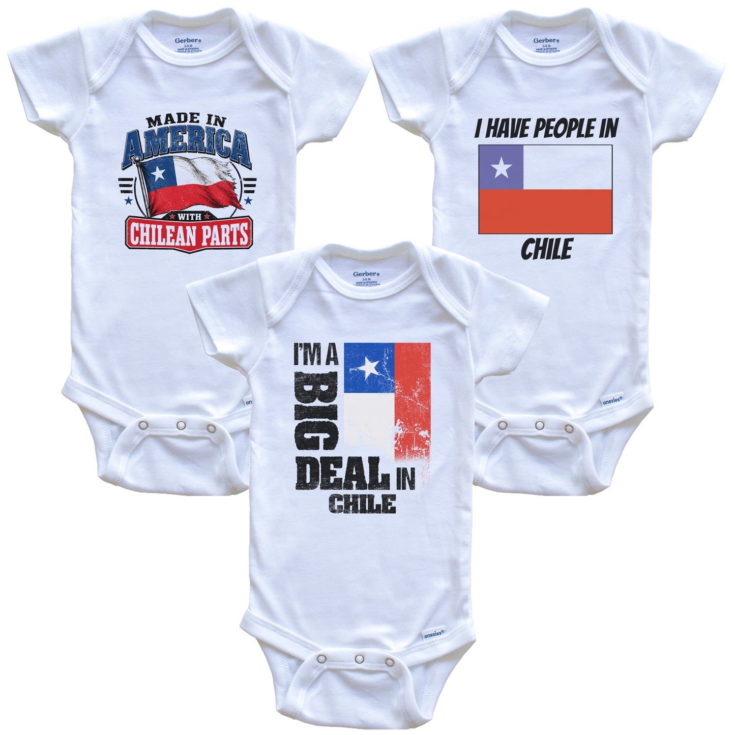 I'm A Big Deal In Chile Baby Bodysuits Funny Chilean Flag 3 Piece Gift Set