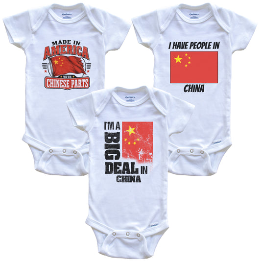 I'm A Big Deal In China Baby Bodysuits Funny Chinese Flag 3 Piece Gift Set