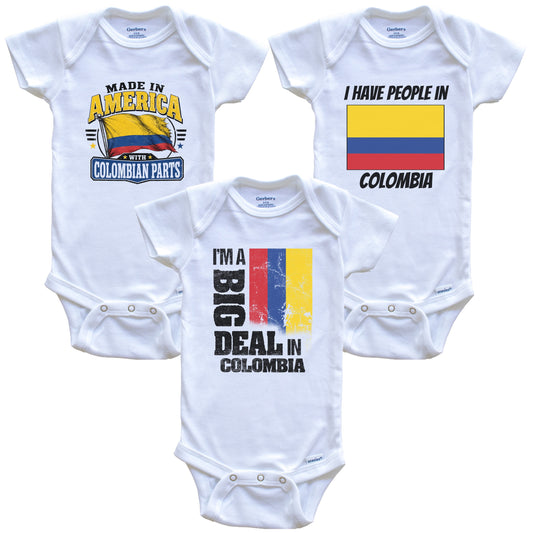 I'm A Big Deal In Colombia Baby Bodysuits Funny Colombian Flag 3 Piece Gift Set