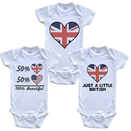 British American Heart Flag Baby Bodysuit Bundle (3 Piece Set)