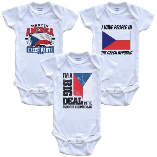 I'm A Big Deal In the Czech Republic Baby Bodysuits Funny Czech Flag 3 Piece Gift Set