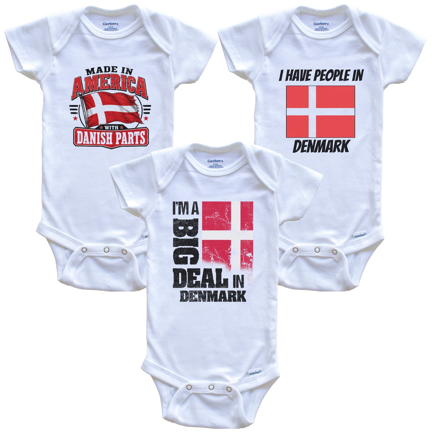 I'm A Big Deal In Denmark Baby Bodysuits Funny Danish Flag 3 Piece Gift Set