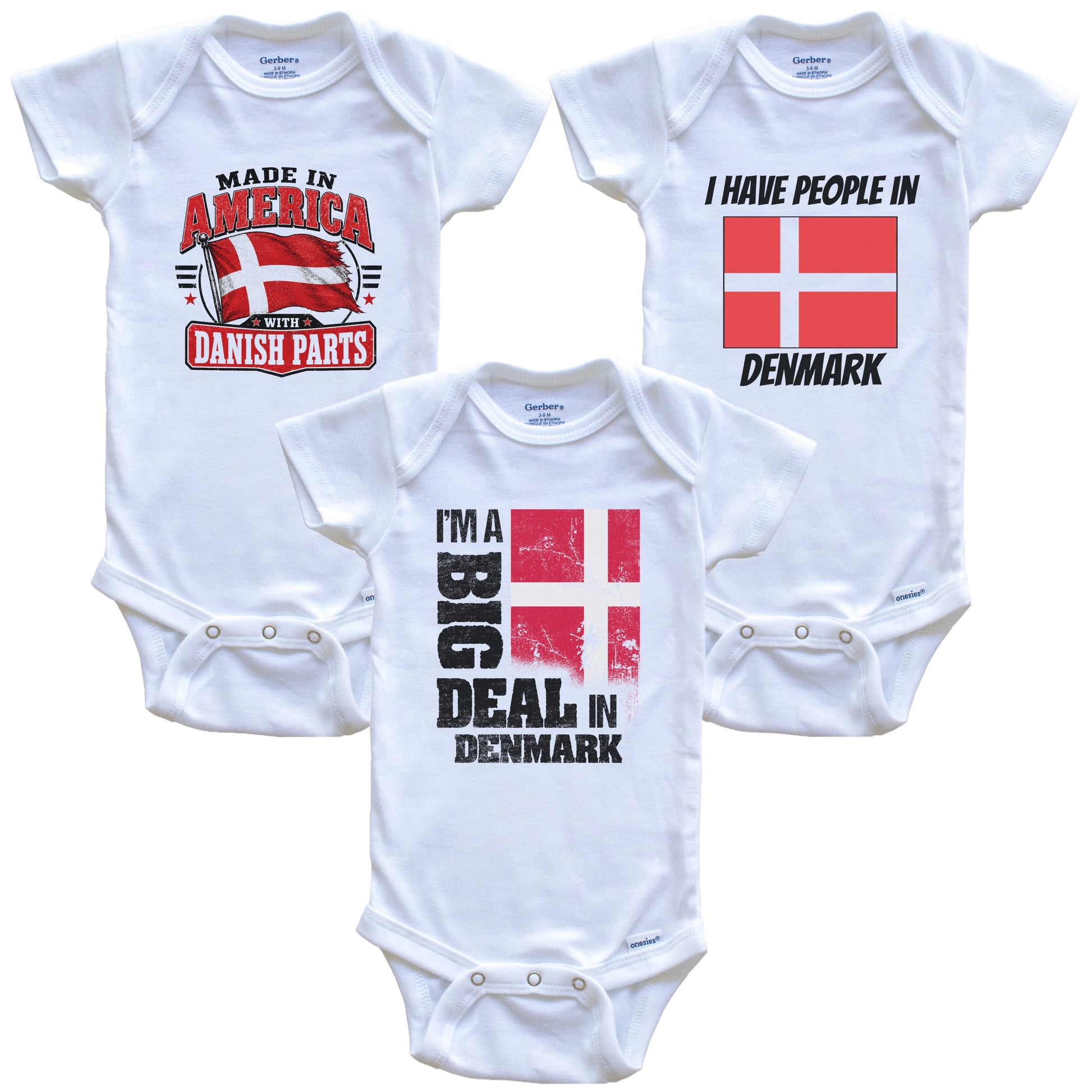 I'm A Big Deal In Denmark Baby Bodysuits Funny Danish Flag 3 Piece Gift Set