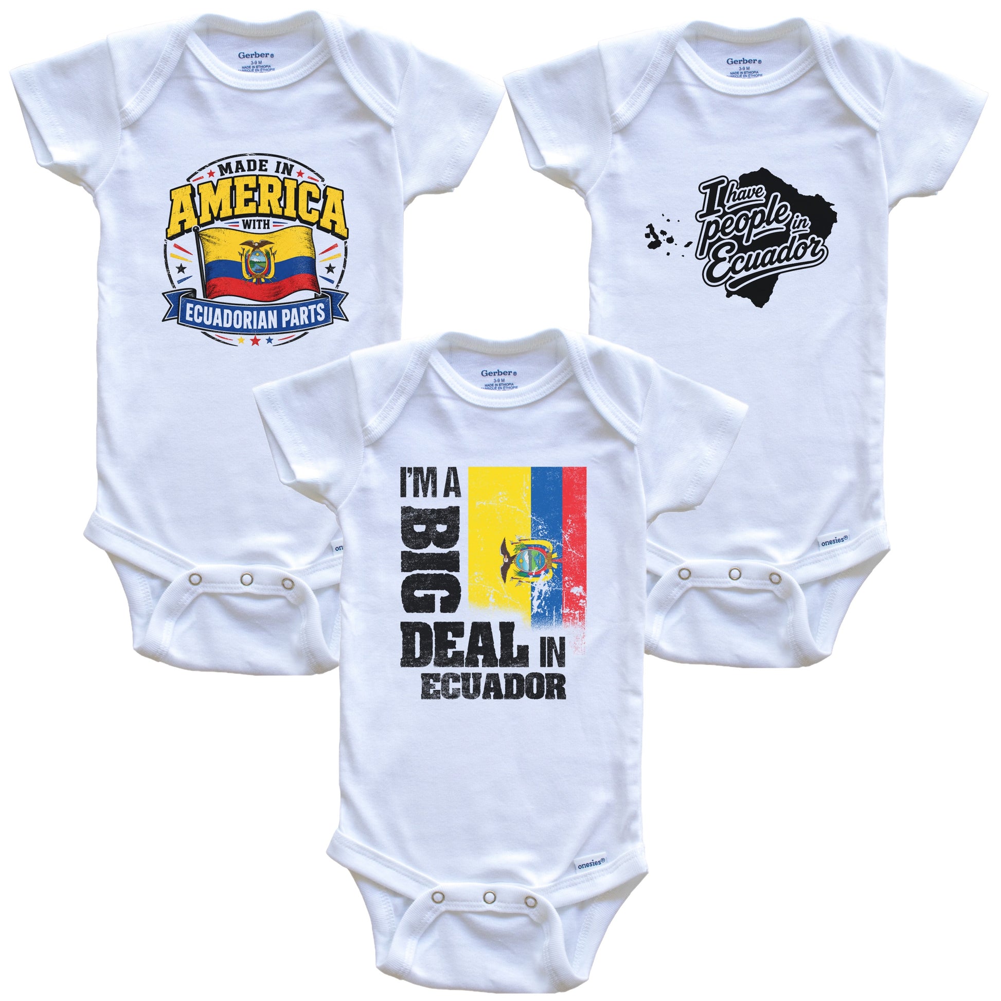 I'm A Big Deal In Ecuador Baby Bodysuits Funny Ecuadorian Flag 3 Piece Gift Set