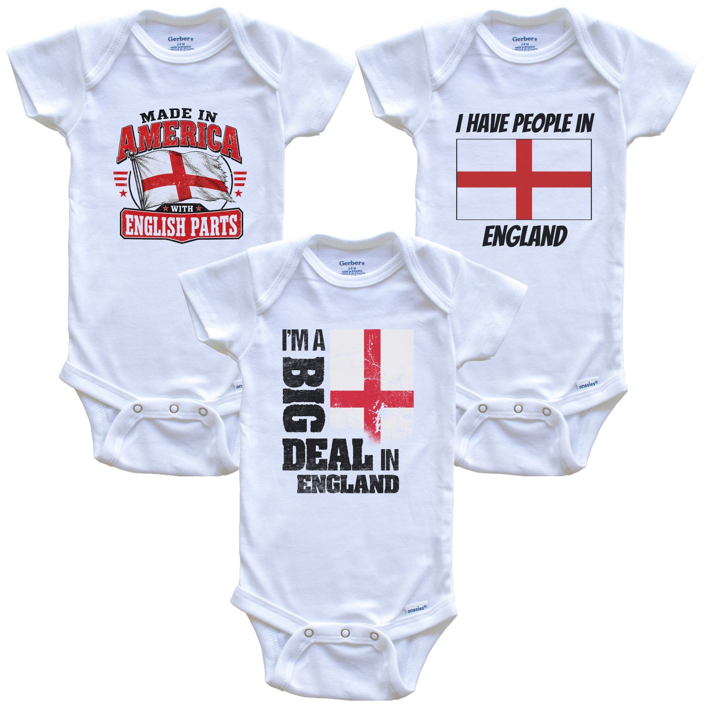 I'm A Big Deal In England Baby Bodysuits Funny English Flag 3 Piece Gift Set