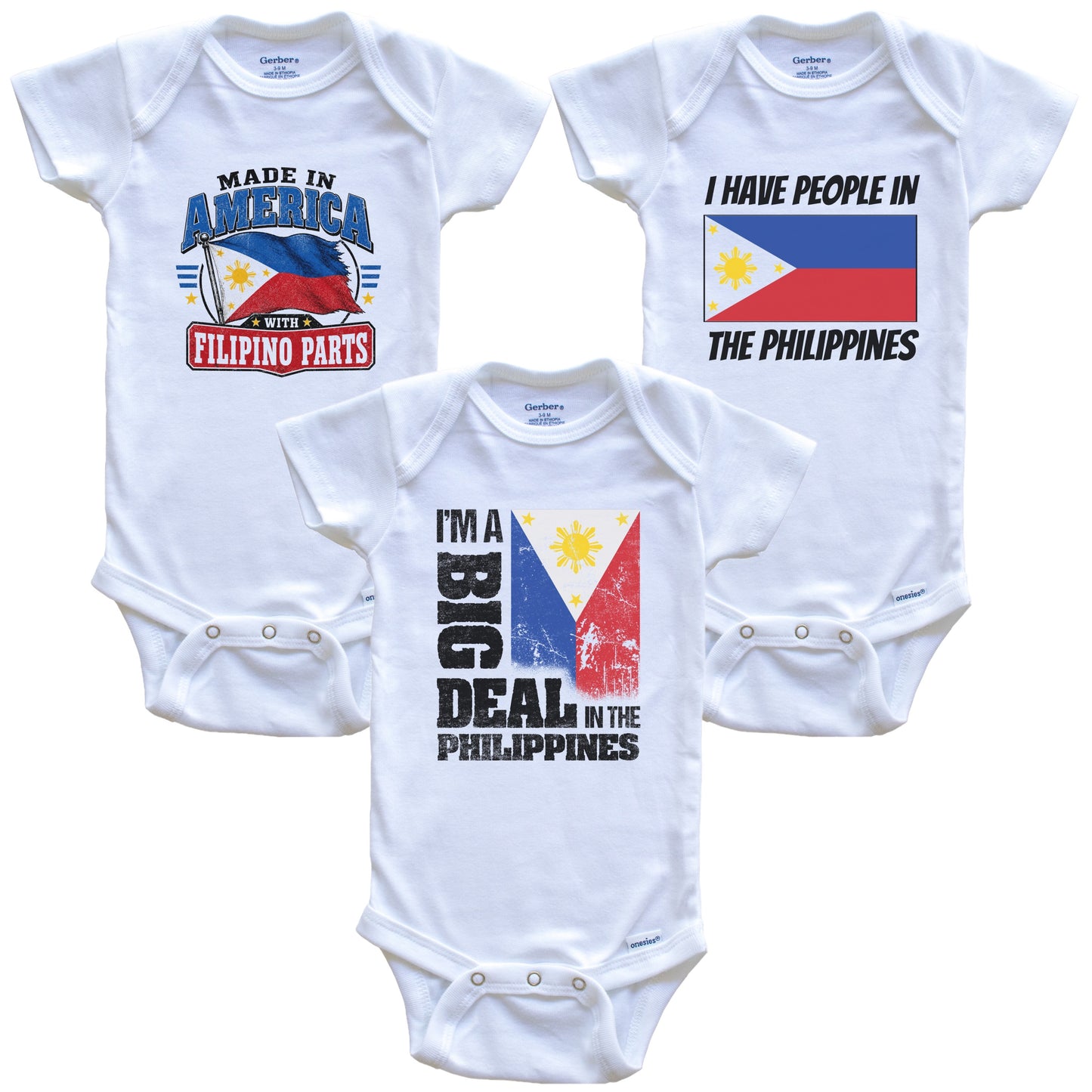 I'm A Big Deal In the Philippines Baby Bodysuits Funny Filipino Flag 3 Piece Gift Set