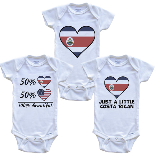 Costa Rican American Heart Flag Baby Bodysuit Bundle (3 Piece Set)