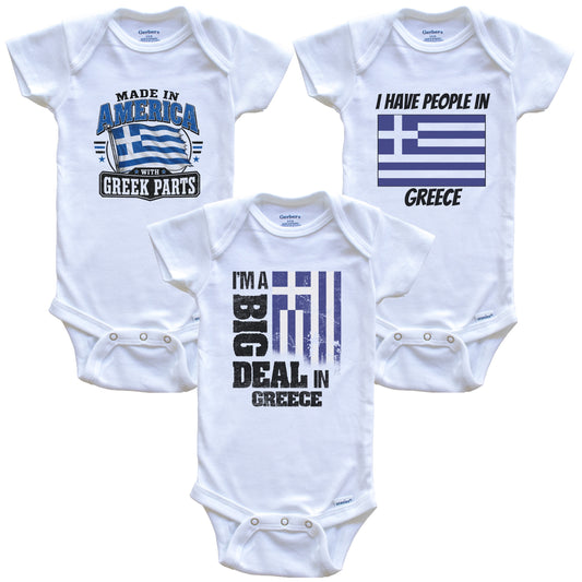 I'm A Big Deal In Greece Baby Bodysuits Funny Greek Flag 3 Piece Gift Set
