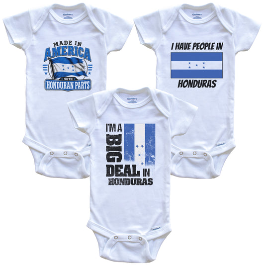 I'm A Big Deal In Honduras Baby Bodysuits Funny Honduran Flag 3 Piece Gift Set