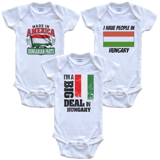 I'm A Big Deal In Hungary Baby Bodysuits Funny Hungarian Flag 3 Piece Gift Set