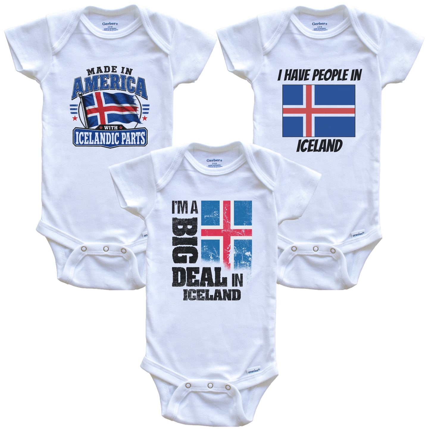 I'm A Big Deal In Iceland Baby Bodysuits Funny Icelandic Flag 3 Piece Gift Set