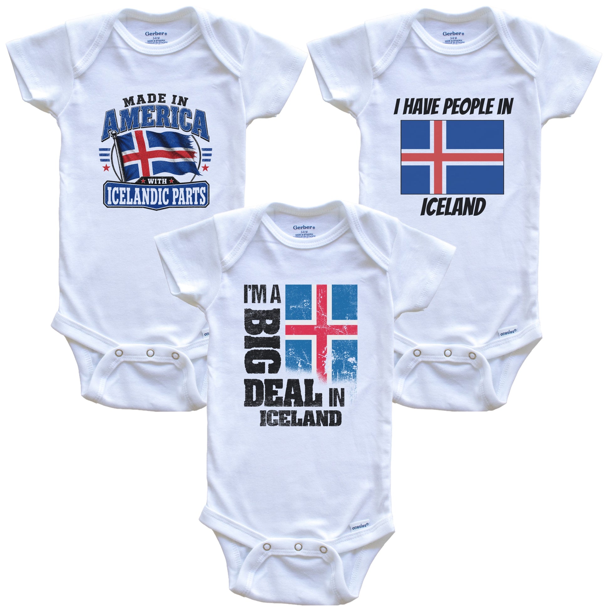 I'm A Big Deal In Iceland Baby Bodysuits Funny Icelandic Flag 3 Piece Gift Set