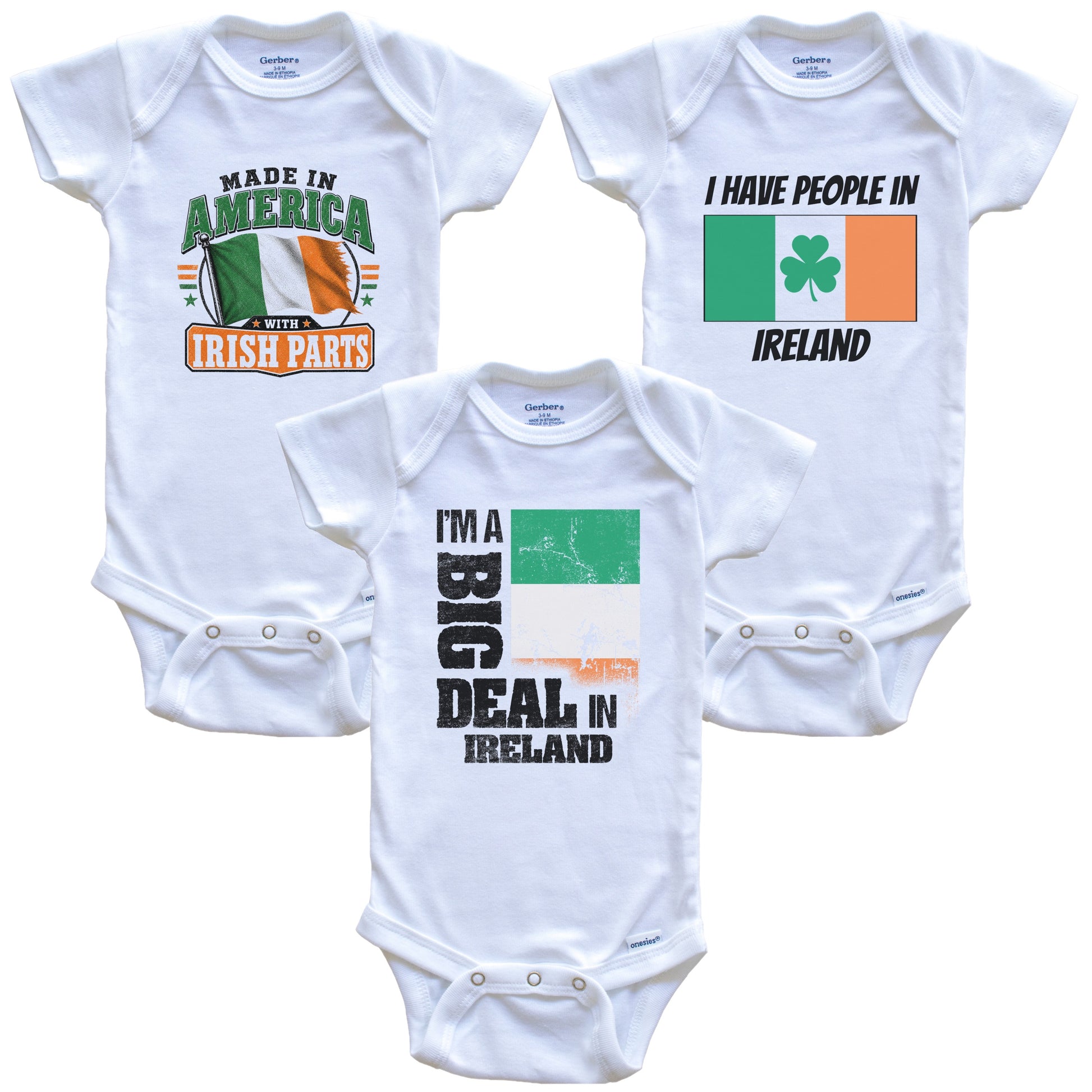 I'm A Big Deal In Ireland Baby Bodysuits Funny Irish Flag 3 Piece Gift Set