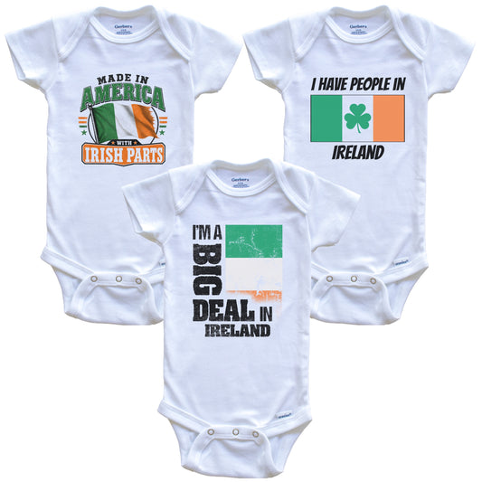 I'm A Big Deal In Ireland Baby Bodysuits Funny Irish Flag 3 Piece Gift Set