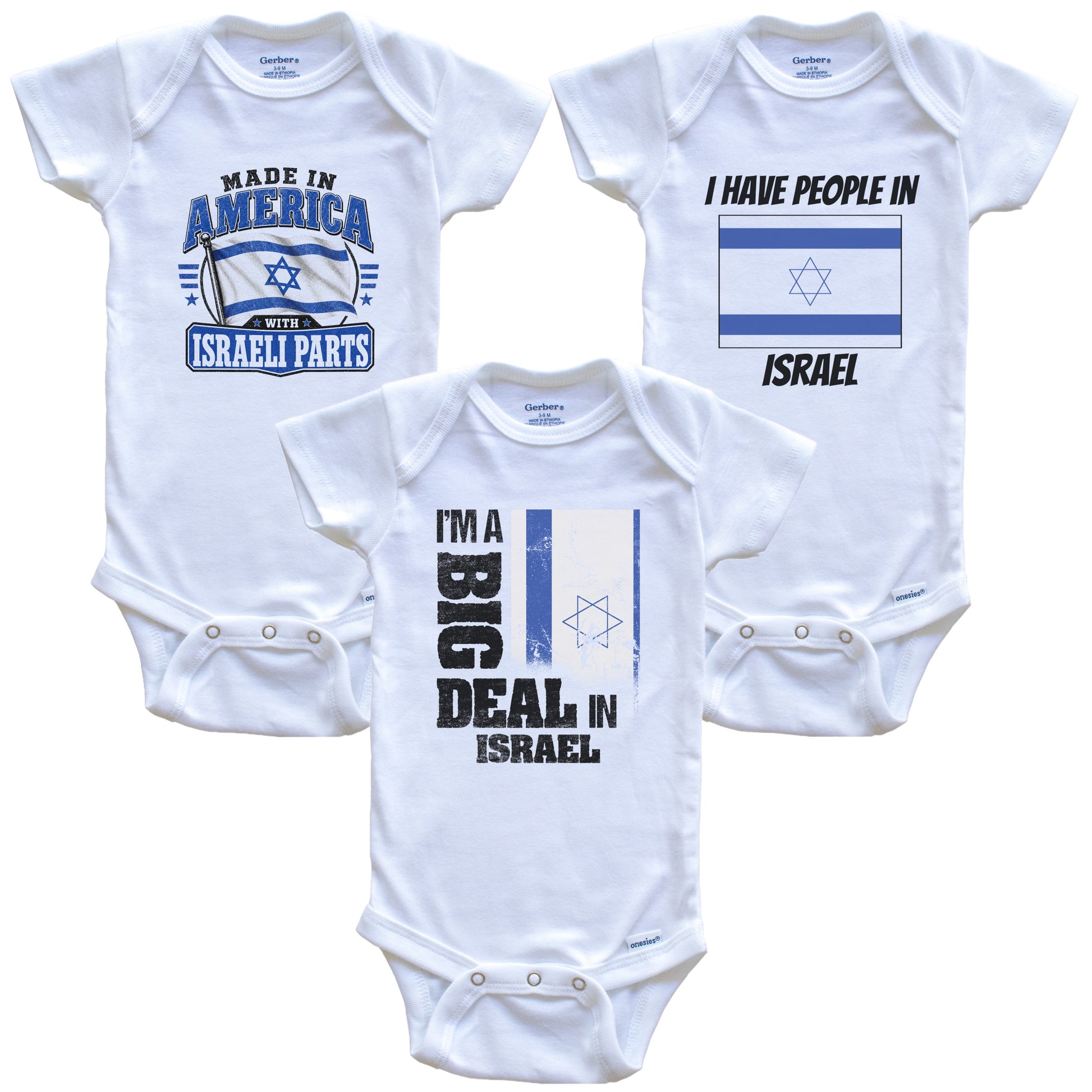 I'm A Big Deal In Israel Baby Bodysuits Funny Israeli Flag 3 Piece Gift Set