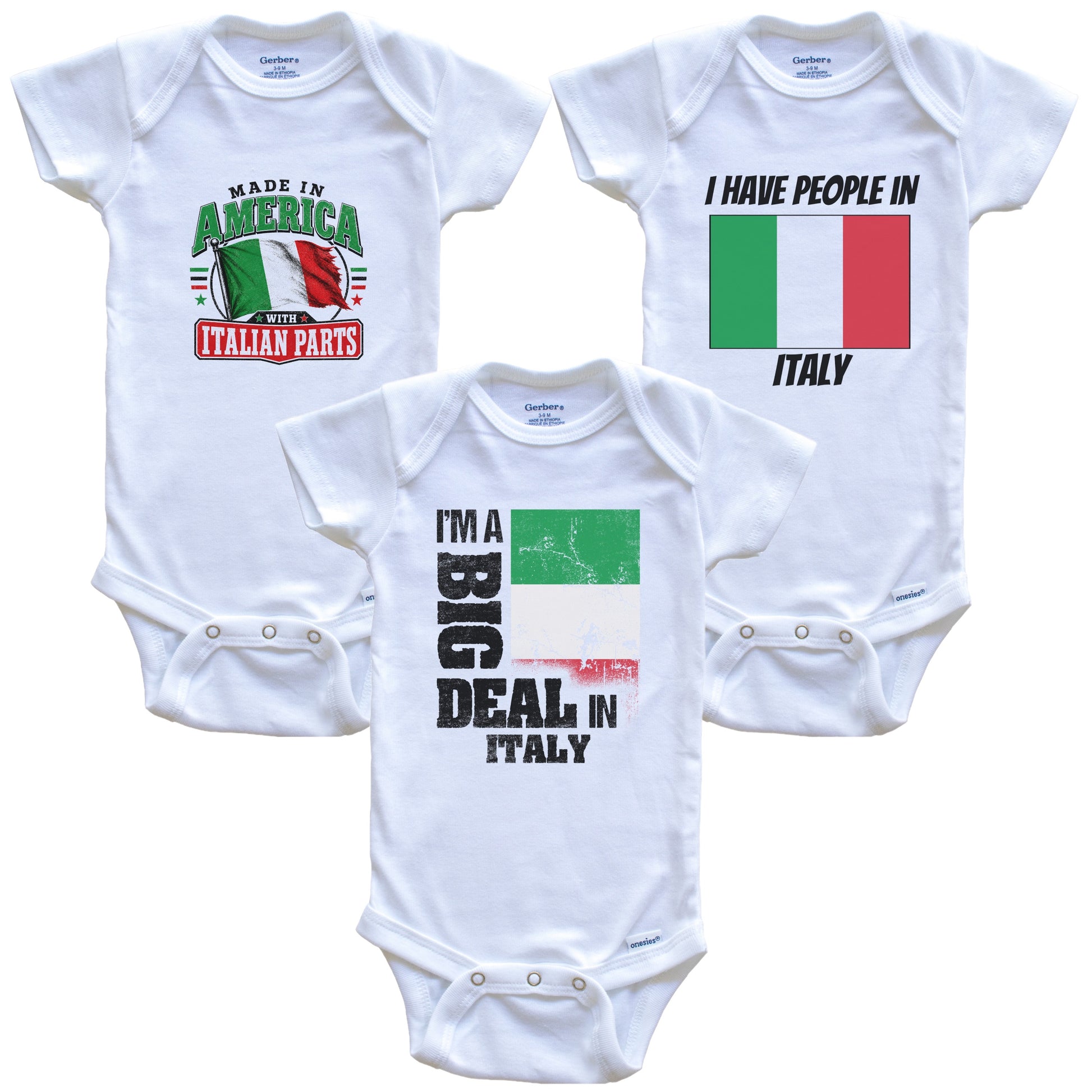 I'm A Big Deal In Italy Baby Bodysuits Funny Italian Flag 3 Piece Gift Set