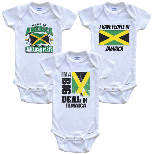 I'm A Big Deal In Jamaica Baby Bodysuits Funny Jamaican Flag 3 Piece Gift Set