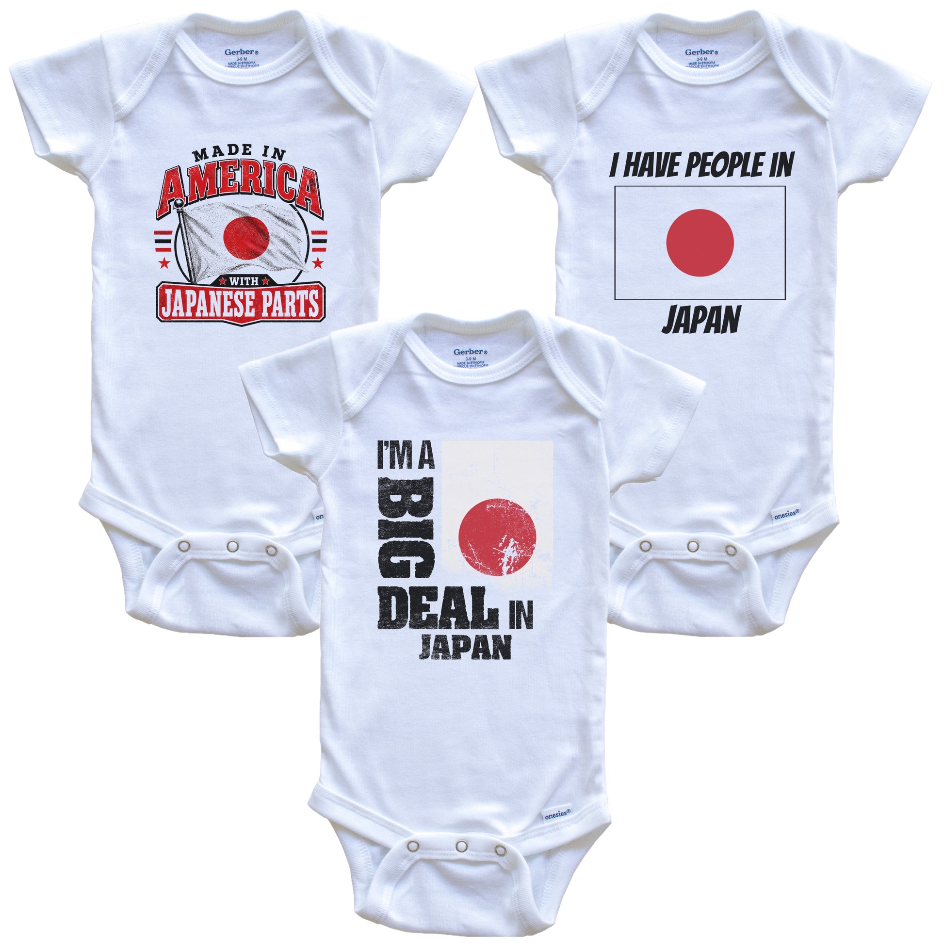 I'm A Big Deal In Japan Baby Bodysuits Funny Japanese Flag 3 Piece Gift Set