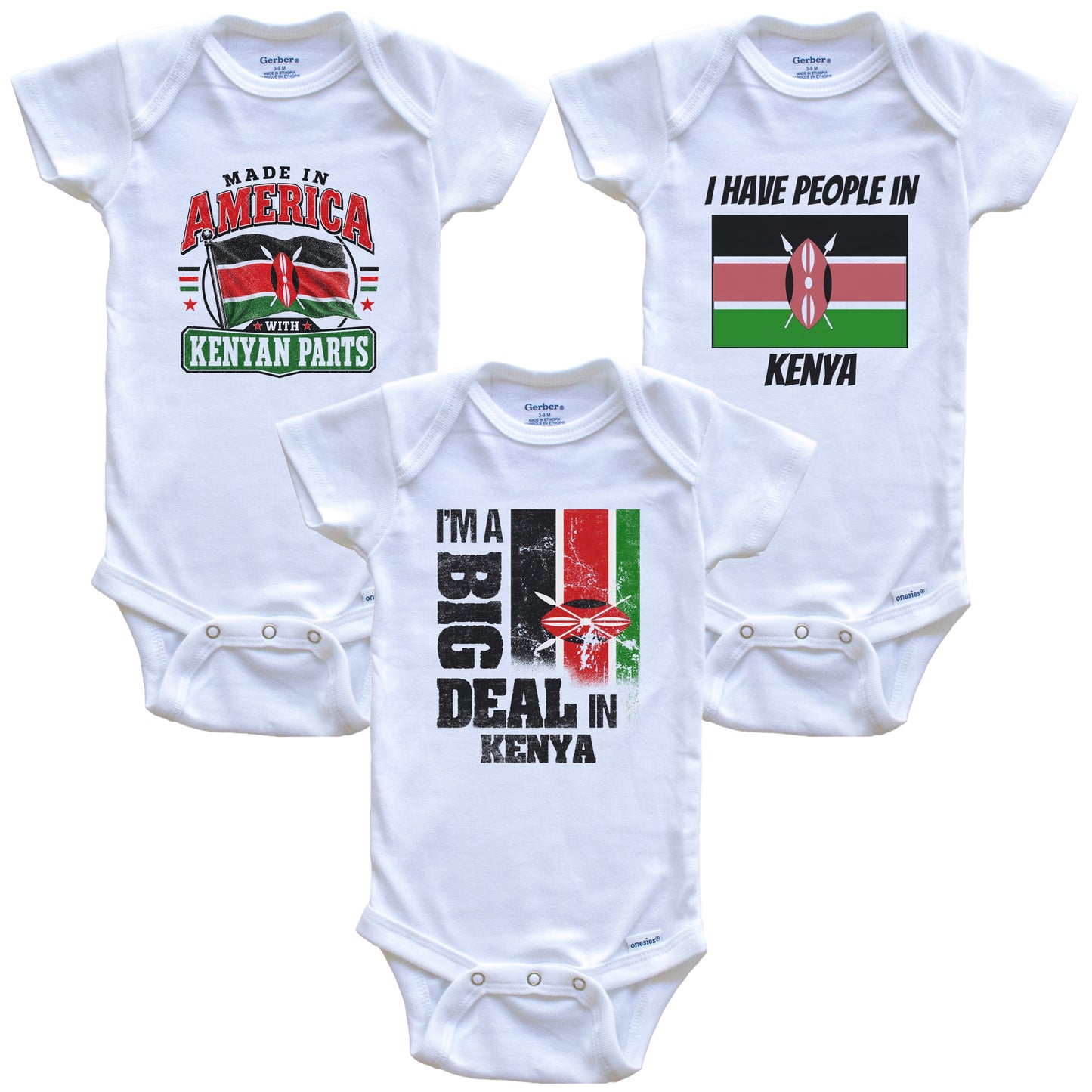 I'm A Big Deal In Kenya Baby Bodysuits Funny Kenyan Flag 3 Piece Gift Set