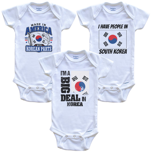 I'm A Big Deal In South Korea Baby Bodysuits Funny Korean Flag 3 Piece Gift Set