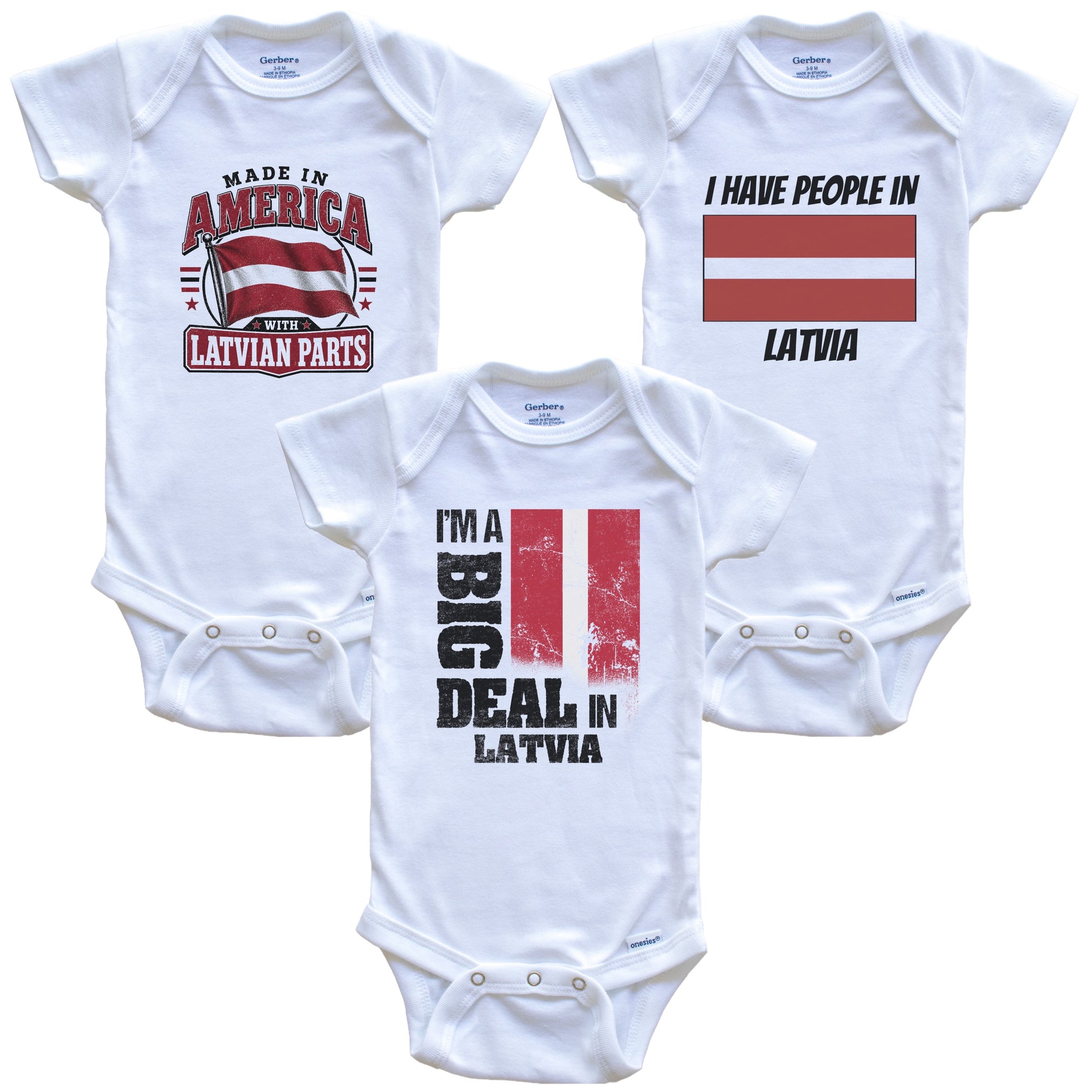 I'm A Big Deal In Latvia Baby Bodysuits Funny Latvian Flag 3 Piece Gift Set