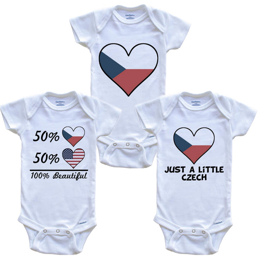 Czech American Heart Flag Baby Bodysuit Bundle (3 Piece Set)
