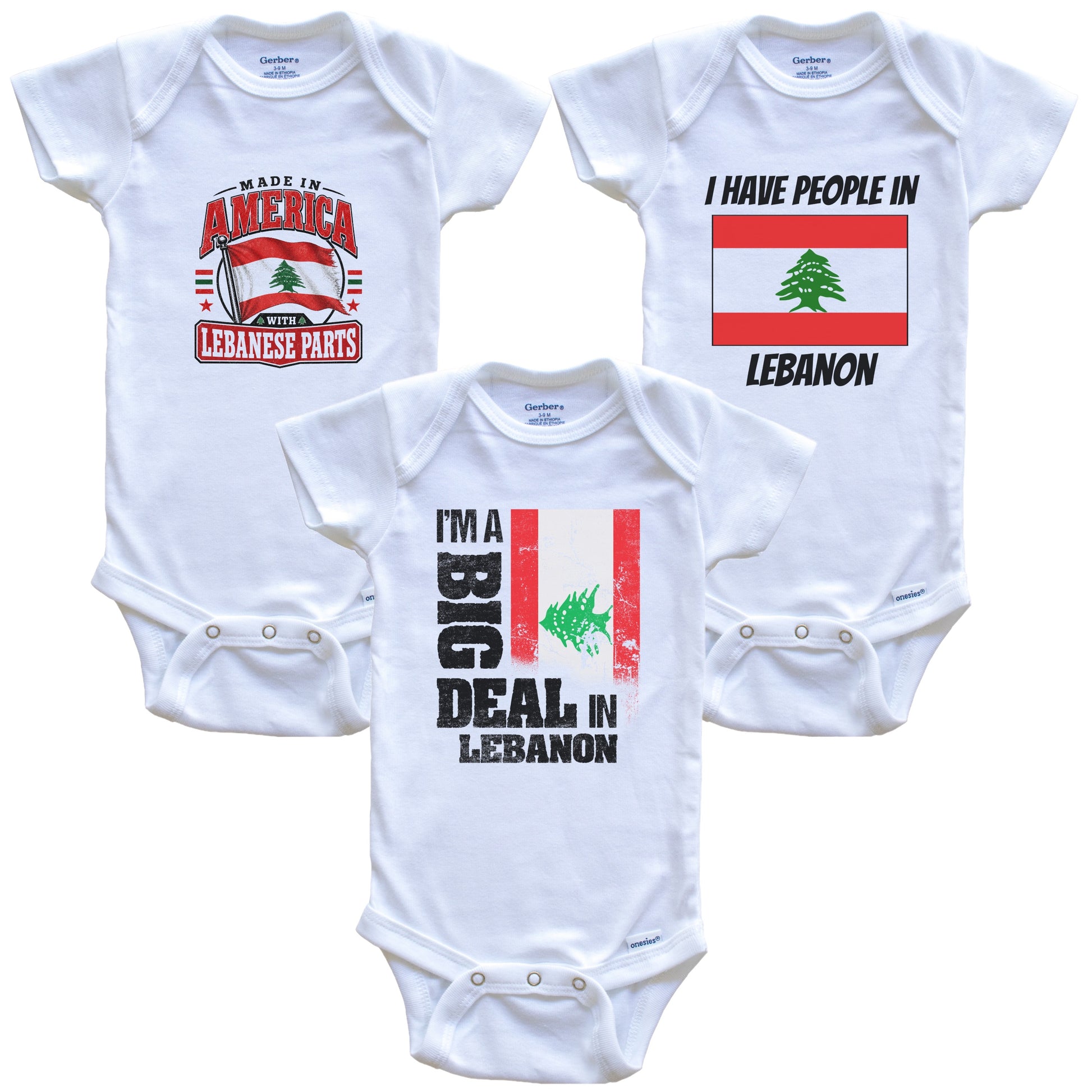 I'm A Big Deal In Lebanon Baby Bodysuits Funny Lebanese Flag 3 Piece Gift Set
