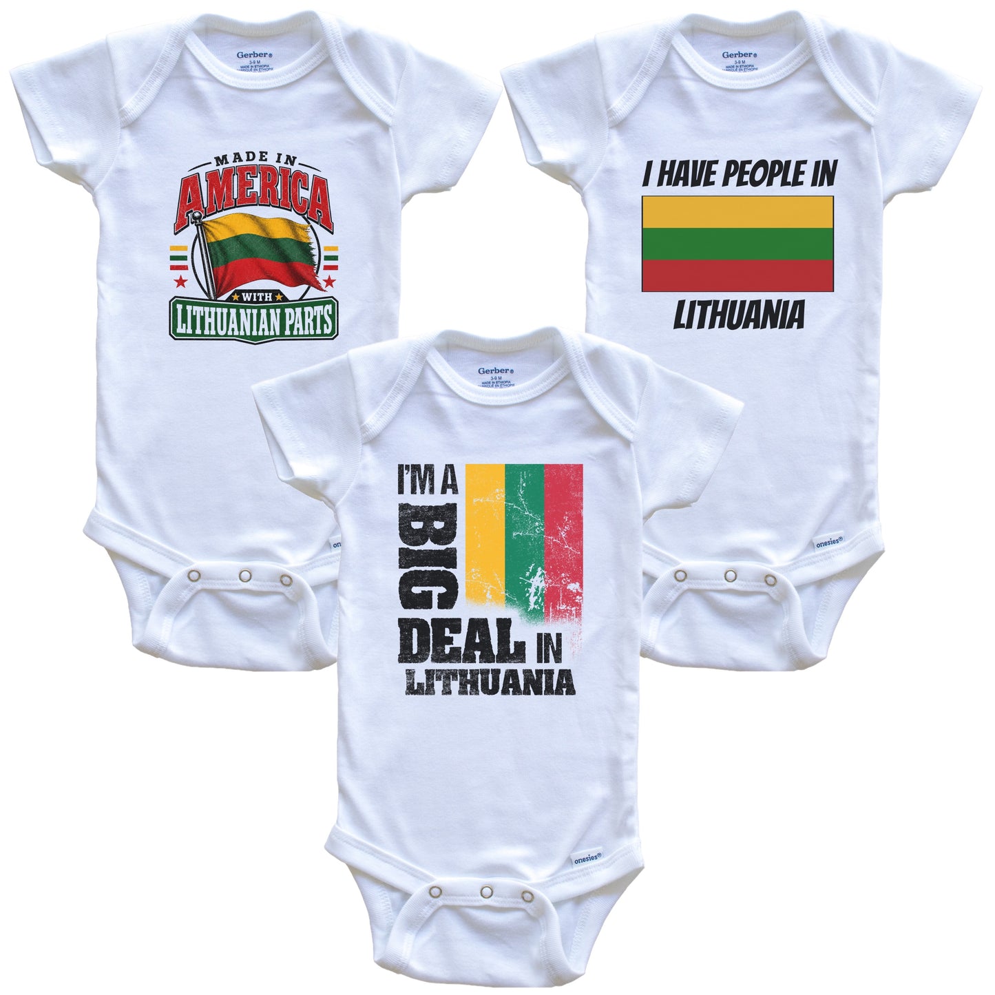 I'm A Big Deal In Lithuania Baby Bodysuits Funny Lithuanian Flag 3 Piece Gift Set