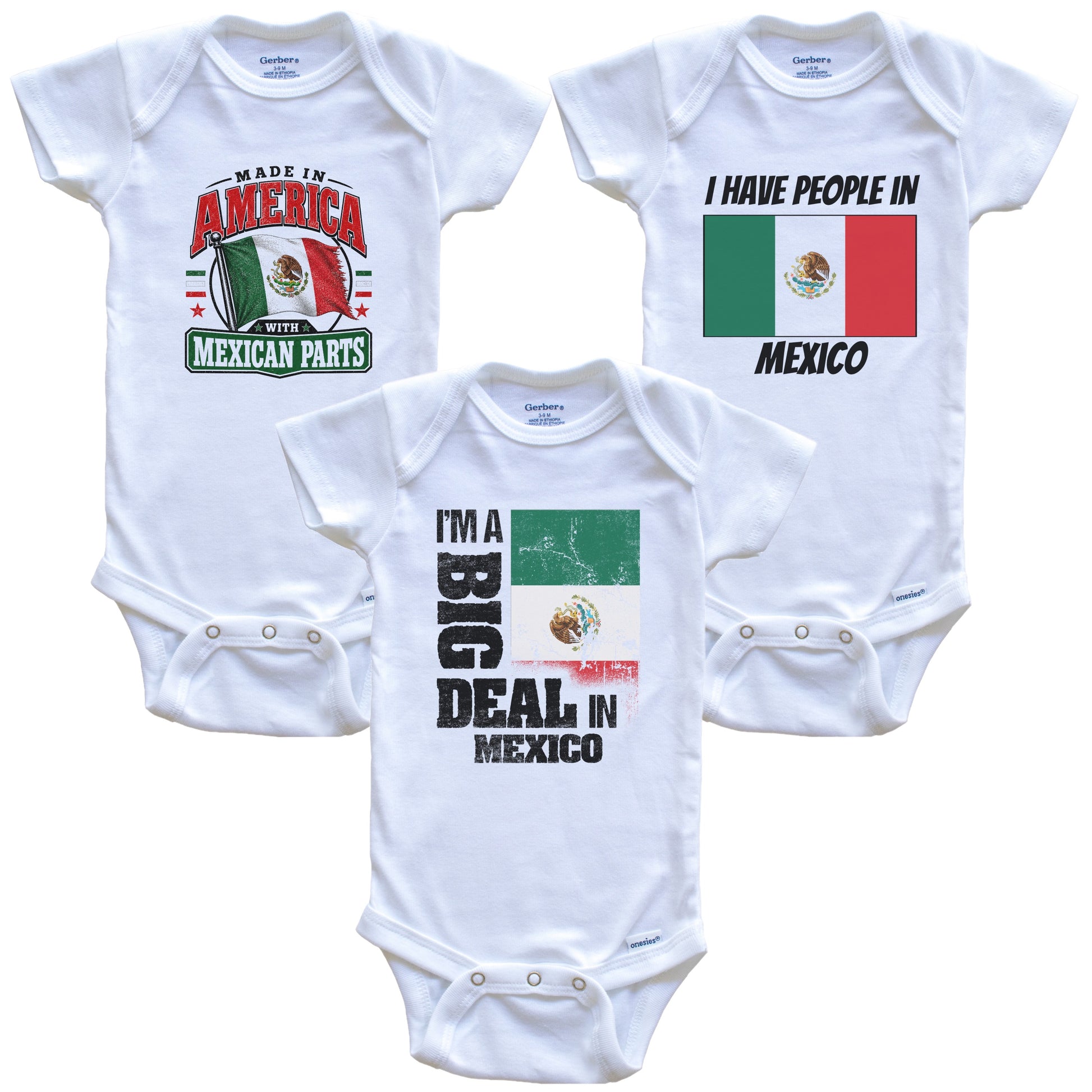 I'm A Big Deal In Mexico Baby Bodysuits Funny Mexican Flag 3 Piece Gift Set