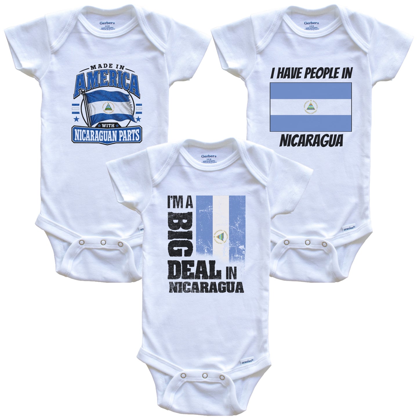 I'm A Big Deal In Nicaragua Baby Bodysuits Funny Nicaraguan Flag 3 Piece Gift Set