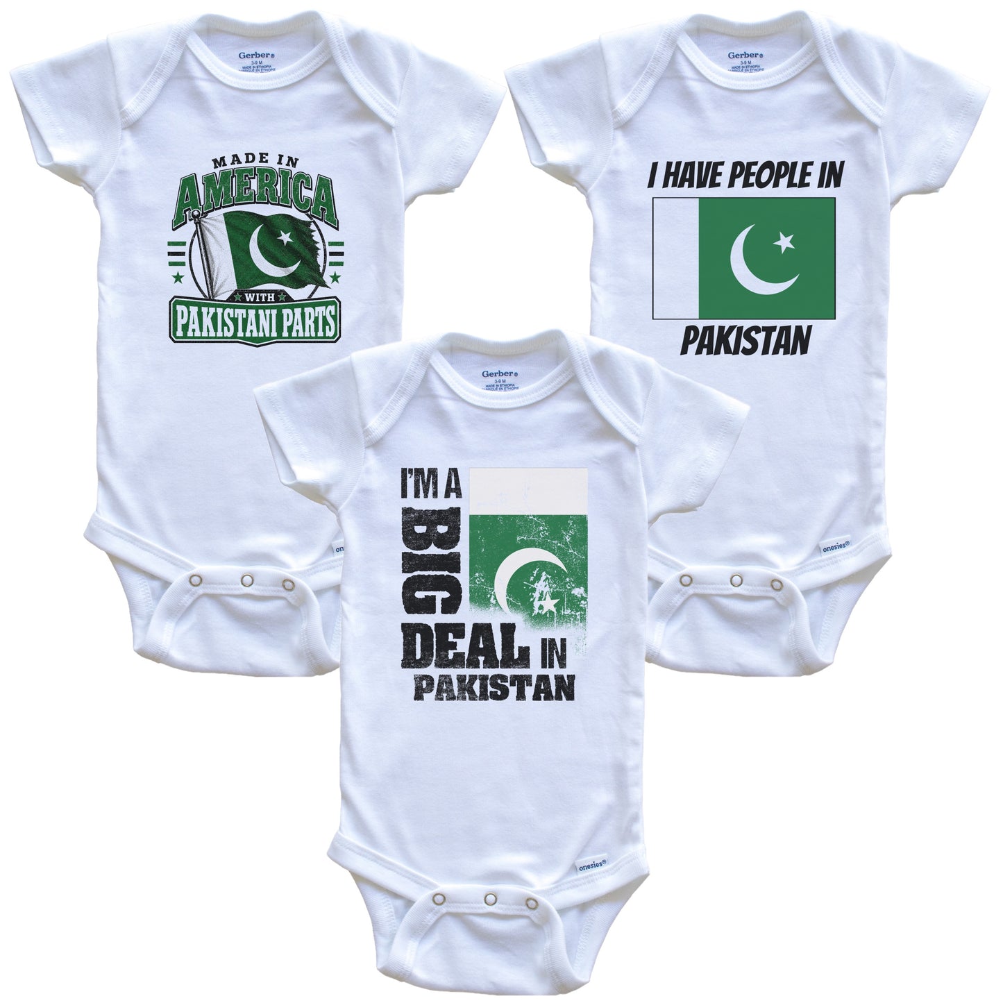 I'm A Big Deal In Pakistan Baby Bodysuits Funny Pakistani Flag 3 Piece Gift Set