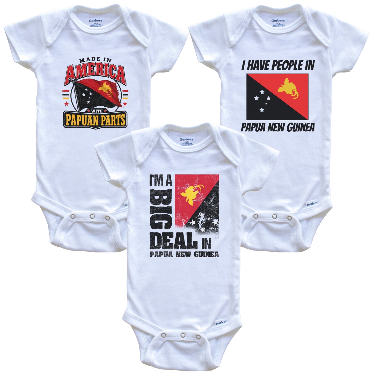I'm A Big Deal In Papua New Guinea Baby Bodysuits Funny Papuan Flag 3 Piece Gift Set