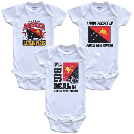 I'm A Big Deal In Papua New Guinea Baby Bodysuits Funny Papuan Flag 3 Piece Gift Set