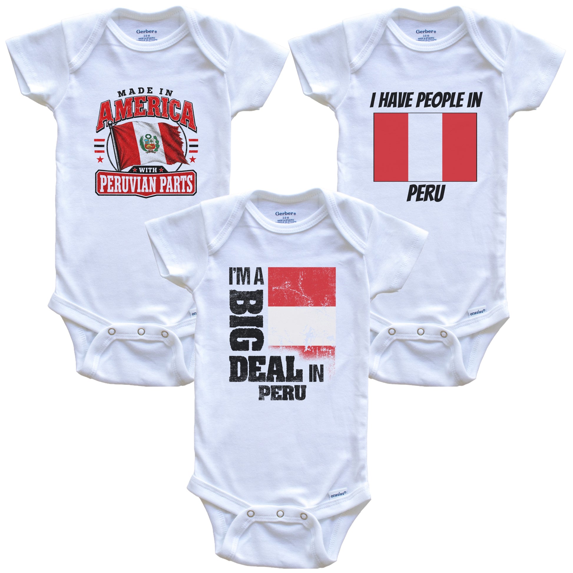 I'm A Big Deal In Peru Baby Bodysuits Funny Peruvian Flag 3 Piece Gift Set