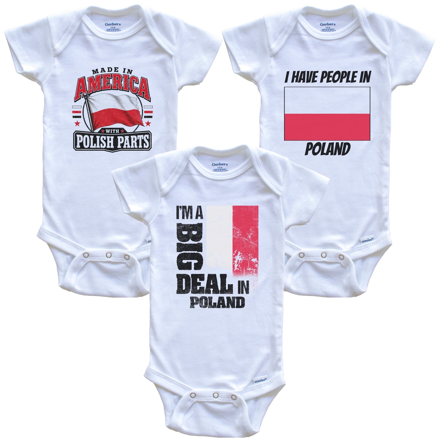 I'm A Big Deal In Poland Baby Bodysuits Funny Polish Flag 3 Piece Gift Set