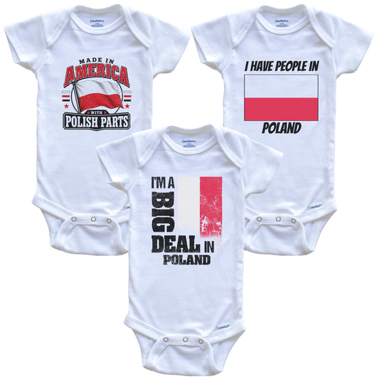 I'm A Big Deal In Poland Baby Bodysuits Funny Polish Flag 3 Piece Gift Set