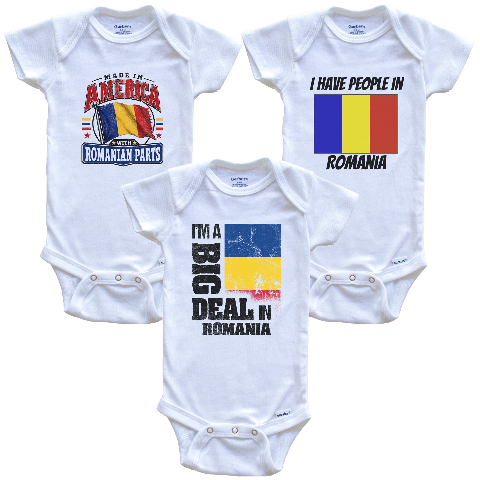 I'm A Big Deal In Romania Baby Bodysuits Funny Romanian Flag 3 Piece Gift Set