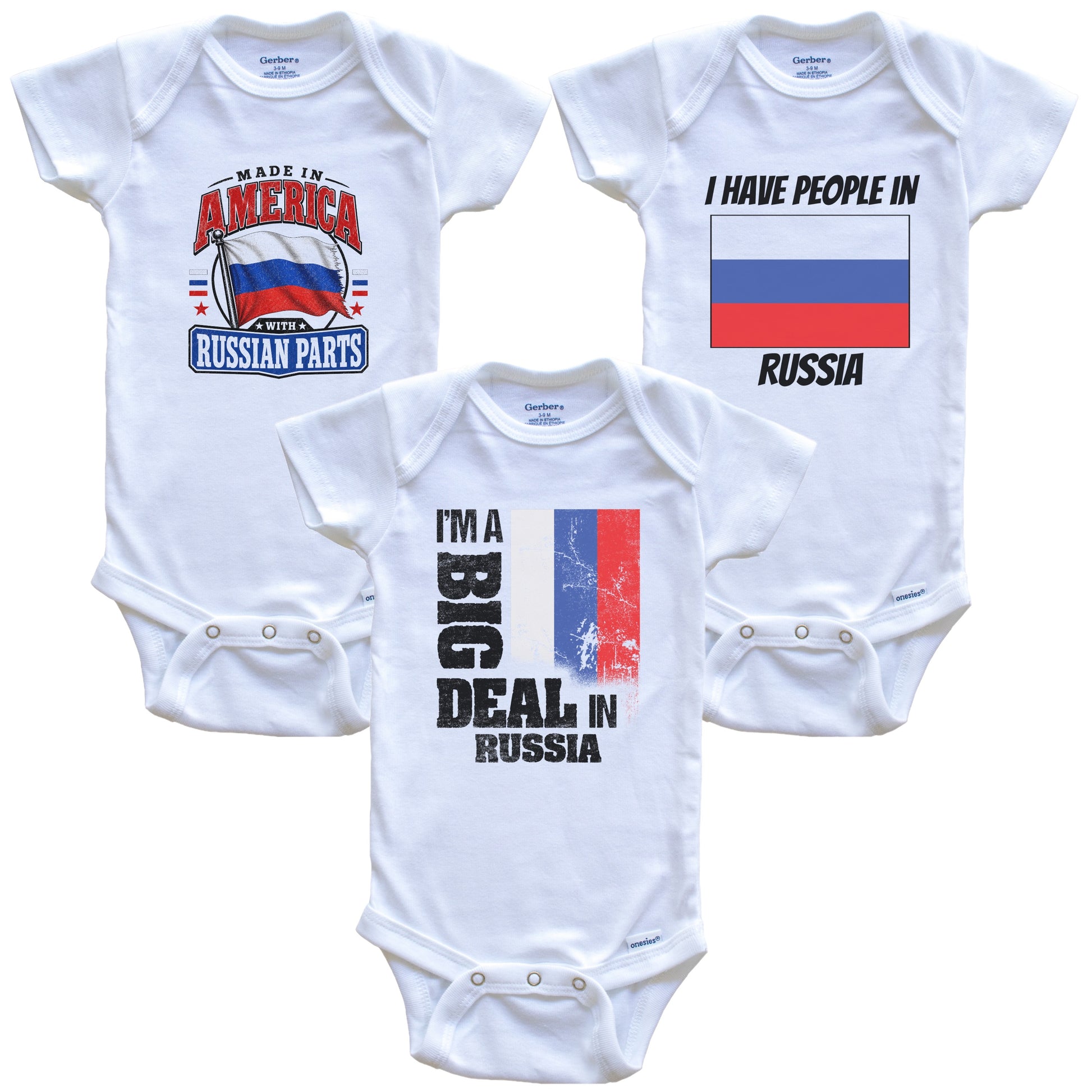 I'm A Big Deal In Russia Baby Bodysuits Funny Russian Flag 3 Piece Gift Set