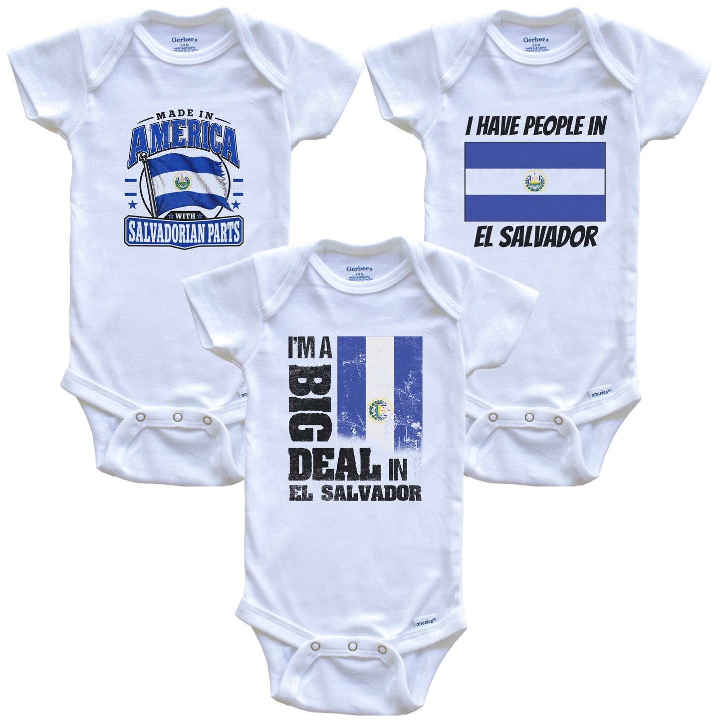 I'm A Big Deal In El Salvador Baby Bodysuits Funny Salvadorian Flag 3 Piece Gift Set
