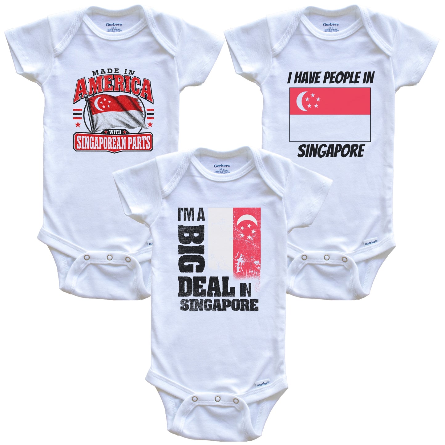 I'm A Big Deal In Singapore Baby Bodysuits Funny Singaporean Flag 3 Piece Gift Set